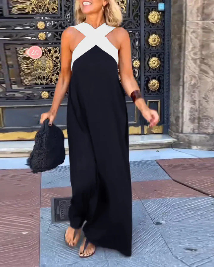 Women's Linen-Look Crossover V-Neck Maxi Dress