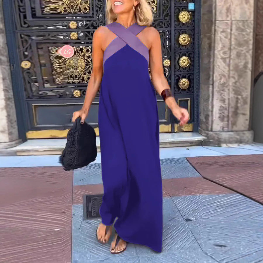 Women's Linen-Look Crossover V-Neck Maxi Dress