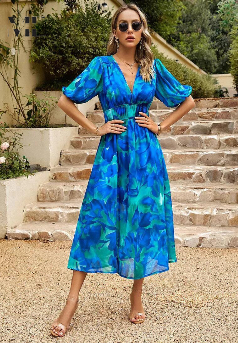 Linen-look floral summer dress – colour option