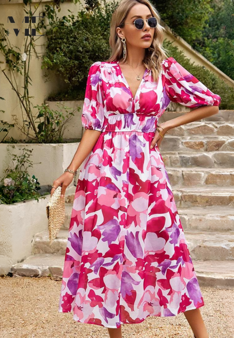 Linen-look floral summer dress – alternate view