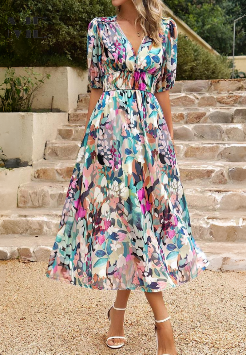 Women's Linen-Look Floral Summer Dress