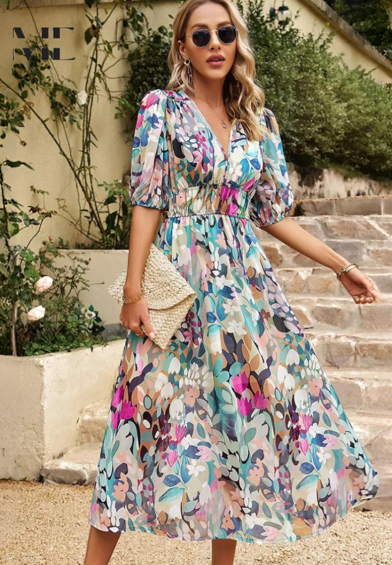 Women's Linen-Look Floral Summer Dress