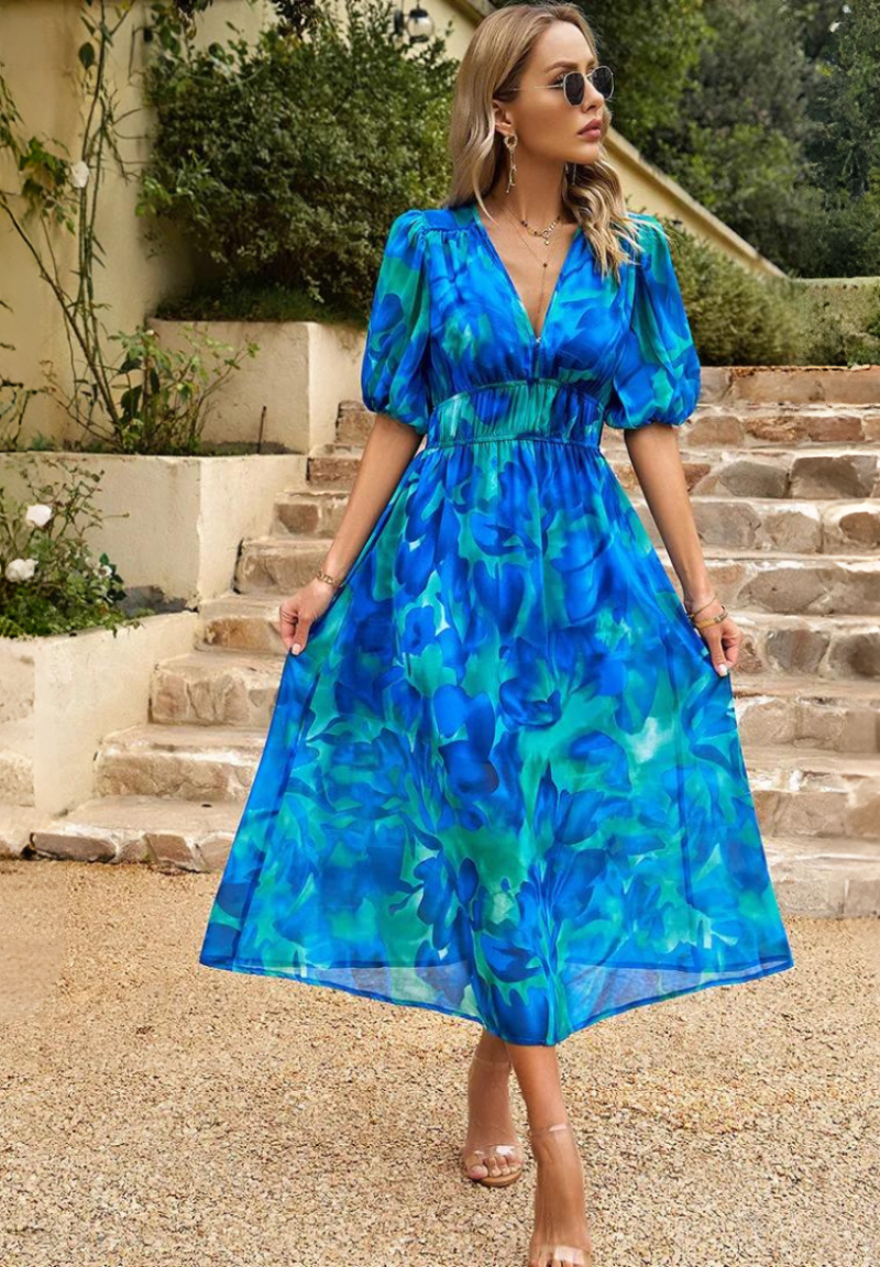 Women's Linen-Look Floral Summer Dress