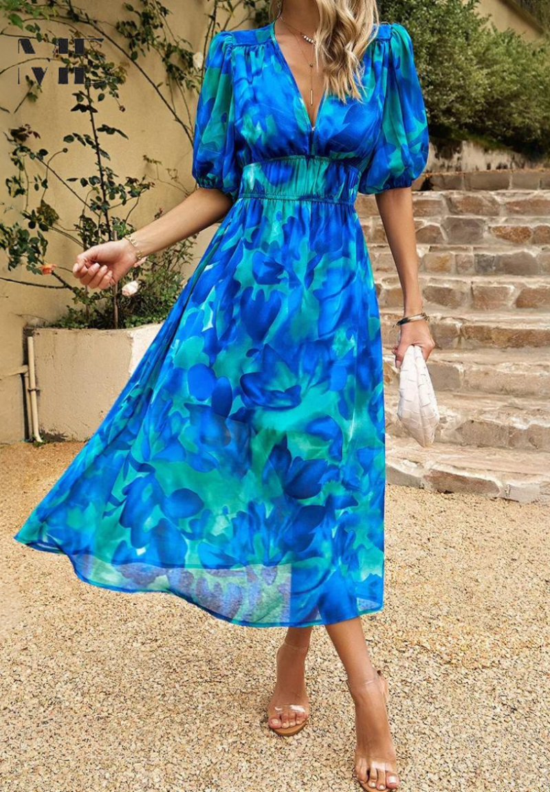 Women's Linen-Look Floral Summer Dress