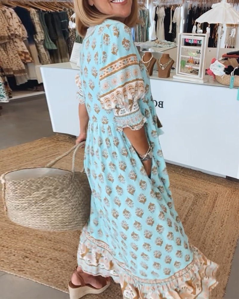 Linen-look floral V-neck midi dress – alternate view