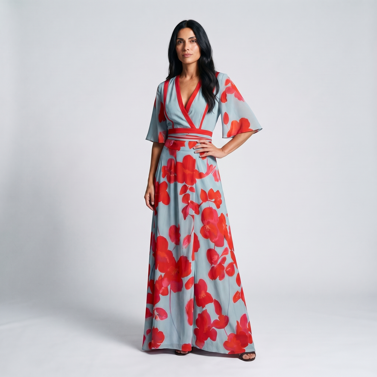 Linen-look floral wrap maxi dress – alternate view