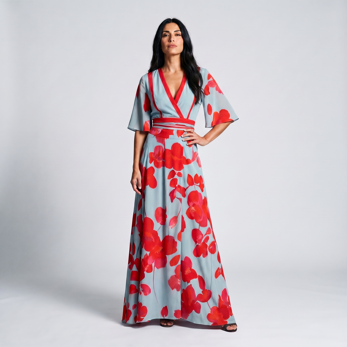 Linen-look floral wrap maxi dress – alternate view