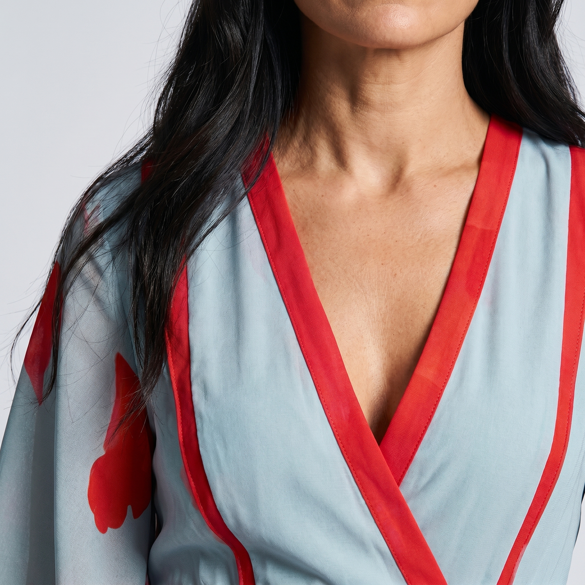 Linen-look floral wrap maxi dress – detail view