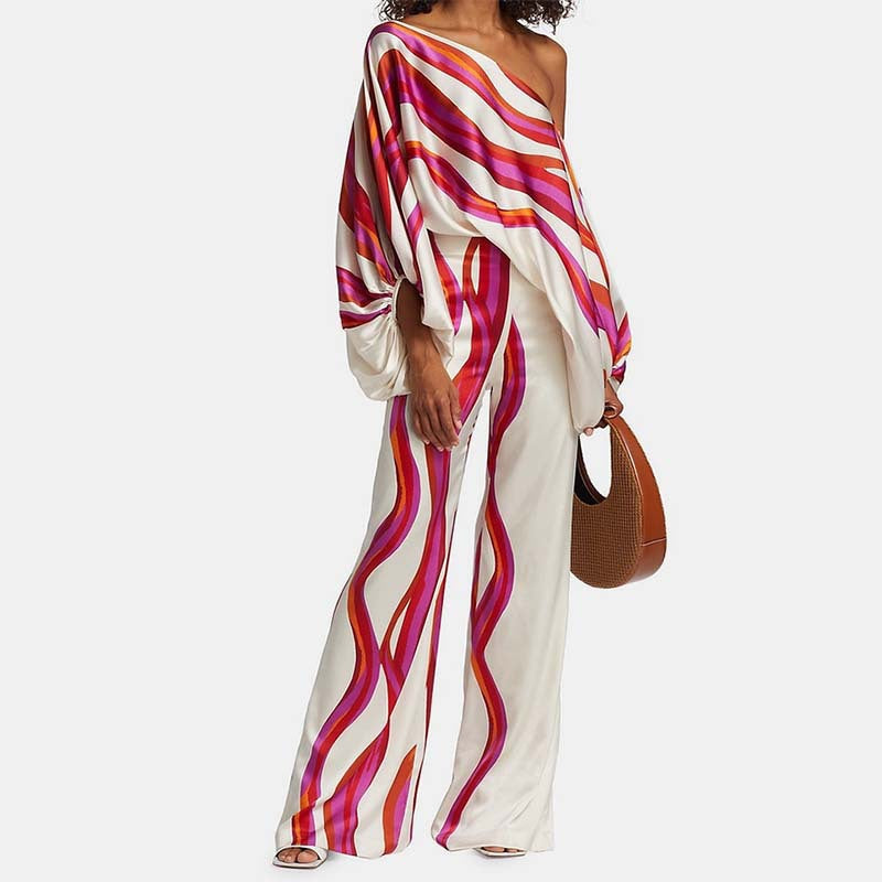 Women's pink linen-look off-shoulder top and wide leg trouser set
