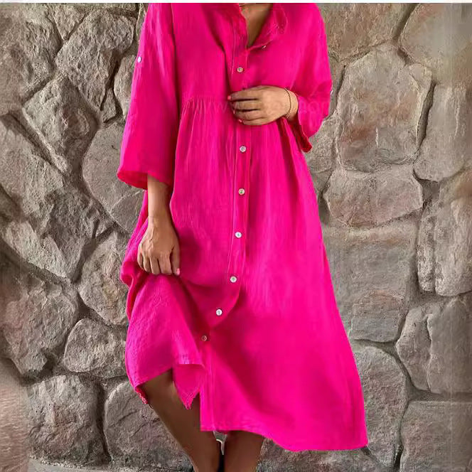 Linen-look button-front midi dress – alternate view