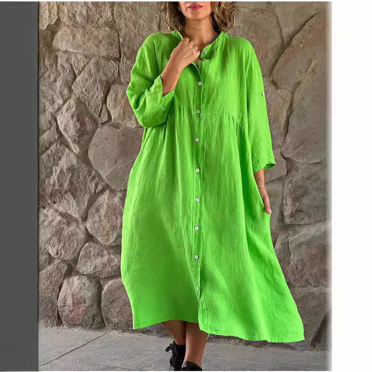 Linen-look button-front midi dress – colour option
