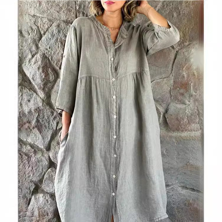 Linen-look button-front midi dress – colour option