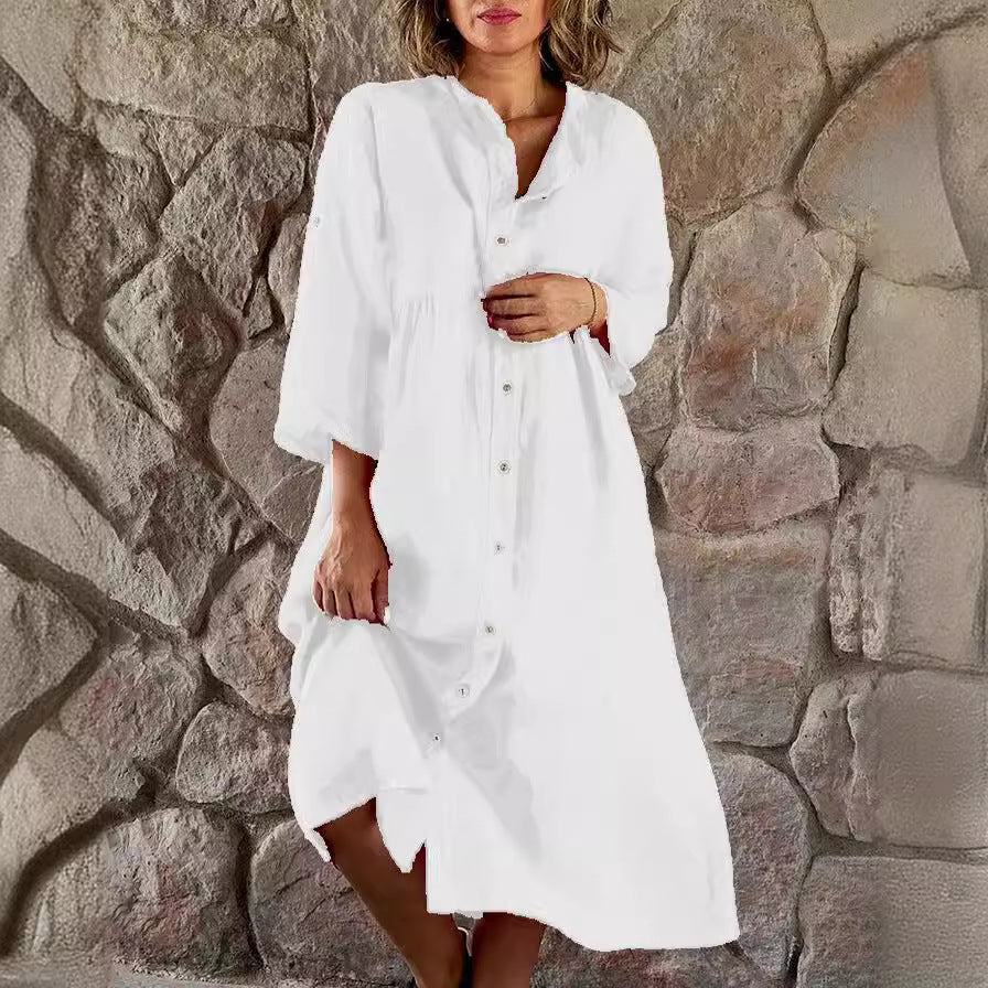 Linen-look button-front midi dress – colour option