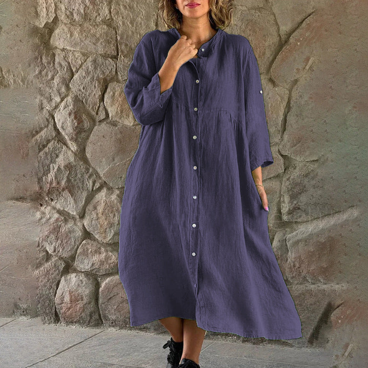 Linen-look button-front midi dress – alternate view