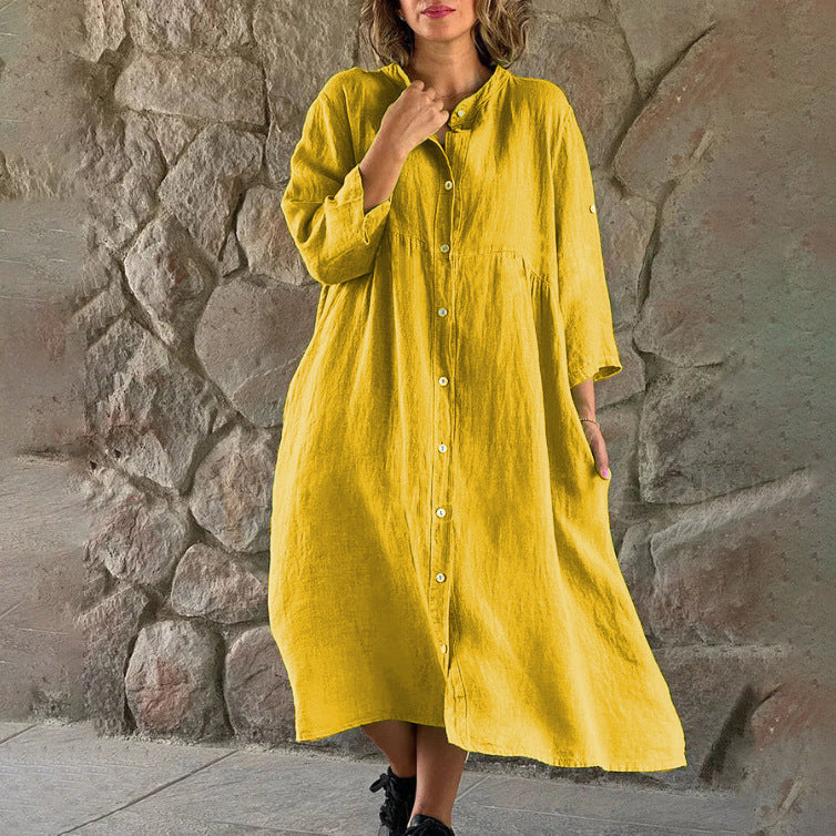 Linen-look button-front midi dress – detail view
