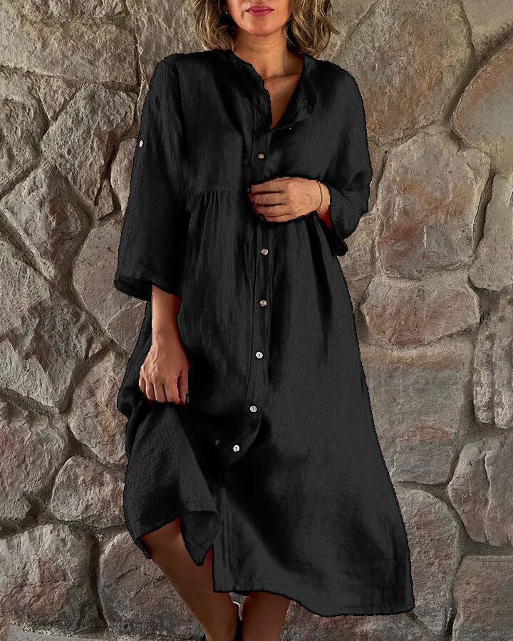 Linen-look button-front midi dress – detail view