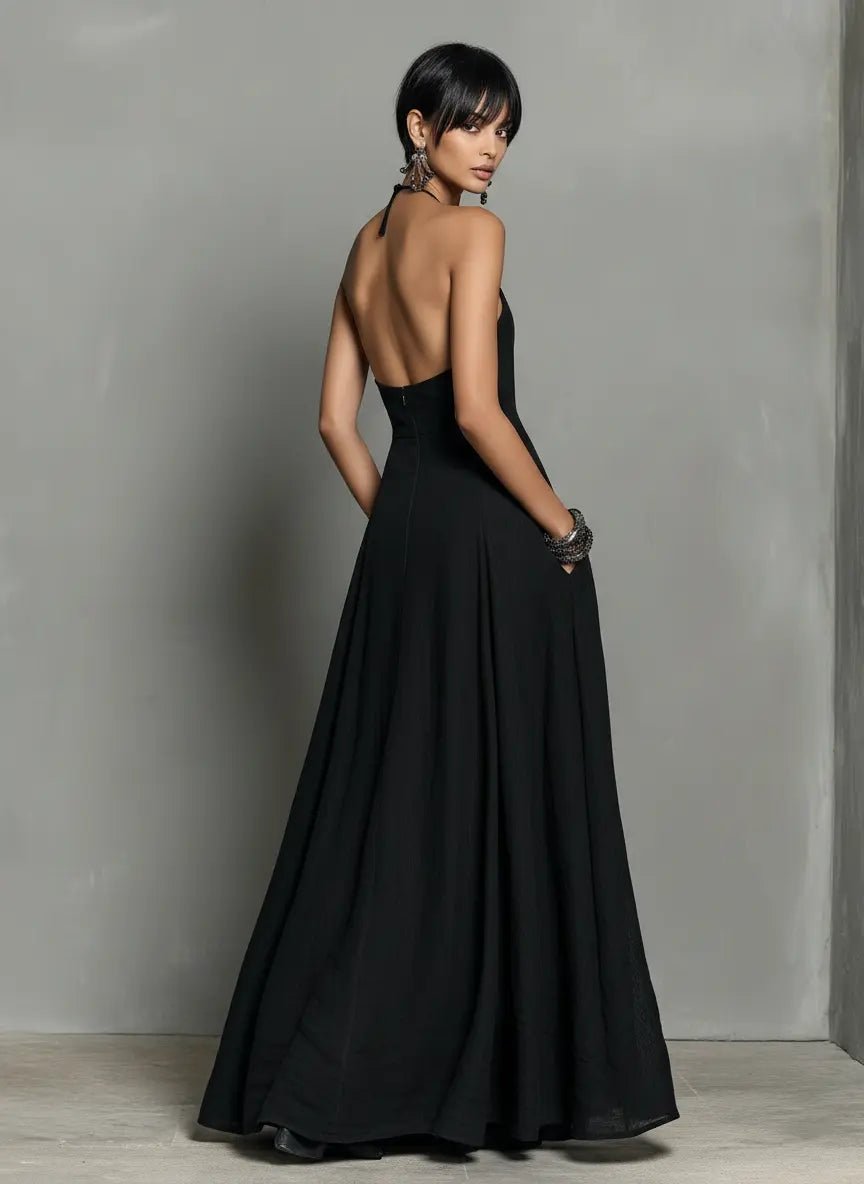 Linen-look halter neck maxi dress – colour option