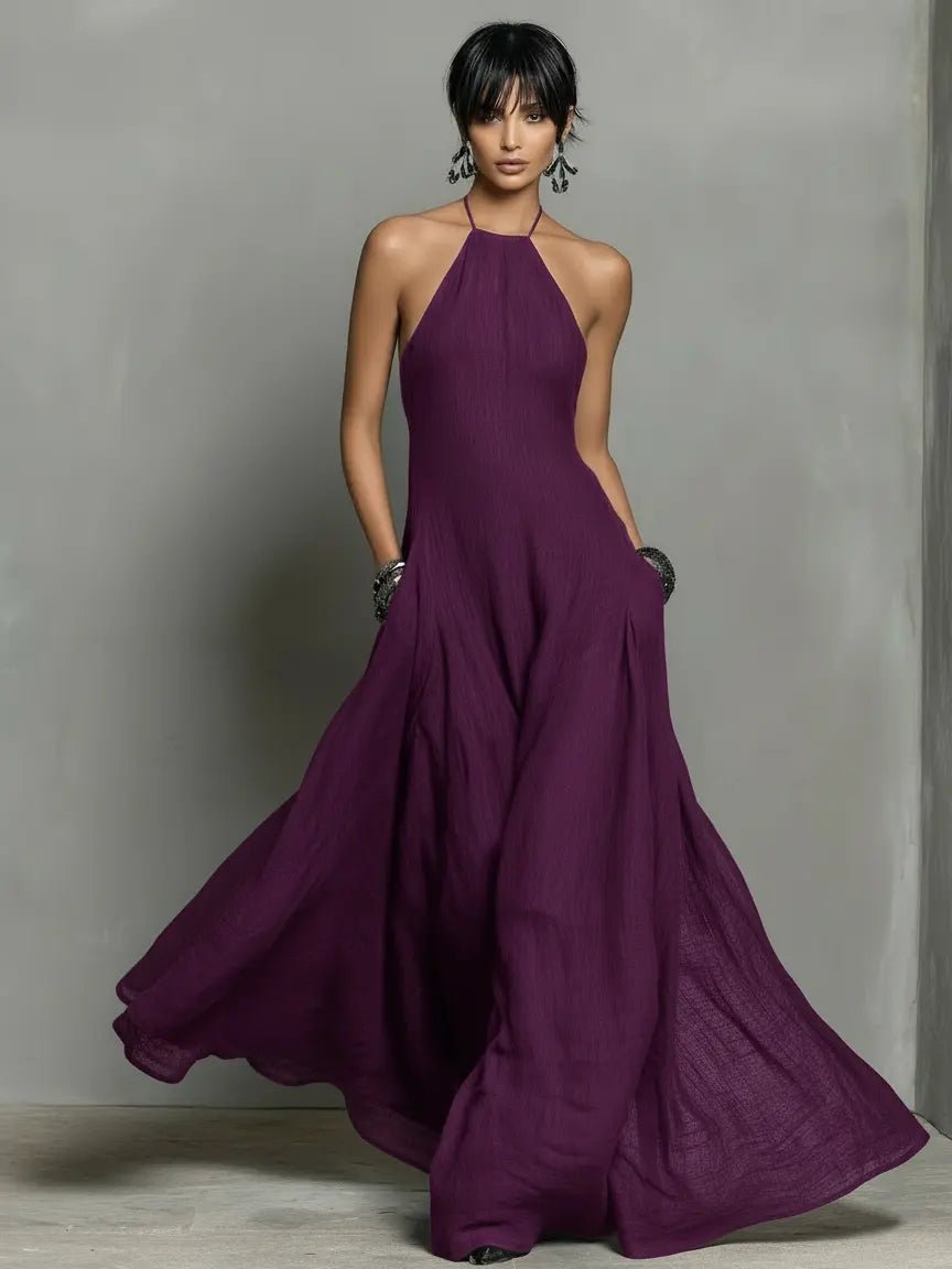 Linen-look halter neck maxi dress – colour option