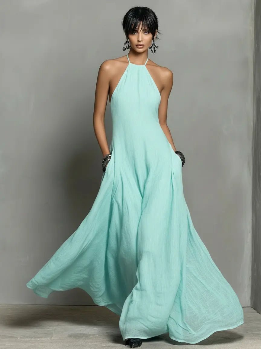 Linen-look halter neck maxi dress – colour option