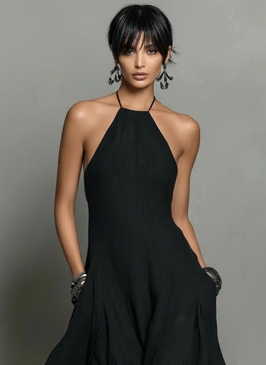 Linen-look halter neck maxi dress – colour option