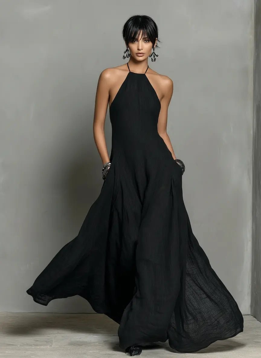 Linen-look halter neck maxi dress – colour option