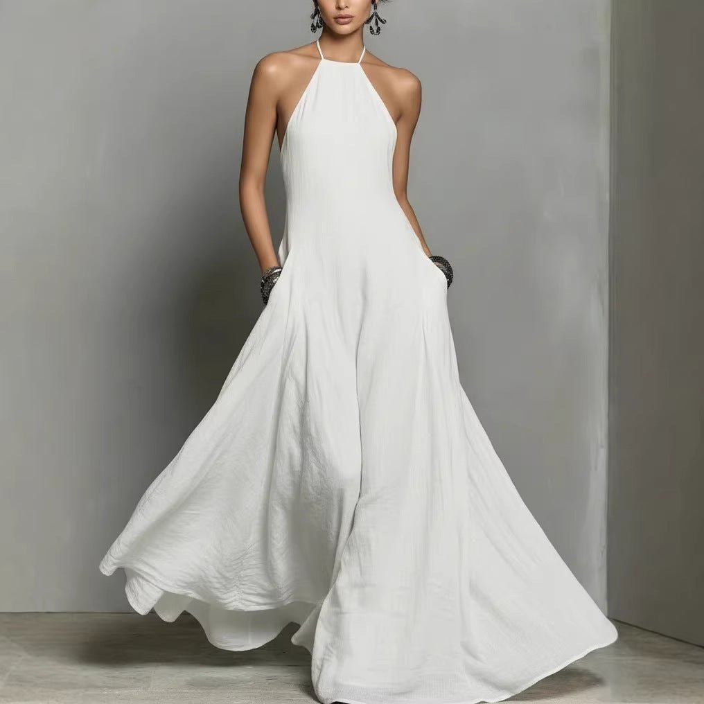 Linen-look halter neck maxi dress – colour option