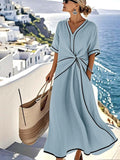 Women's linen-look twist-front V-neck maxi dress