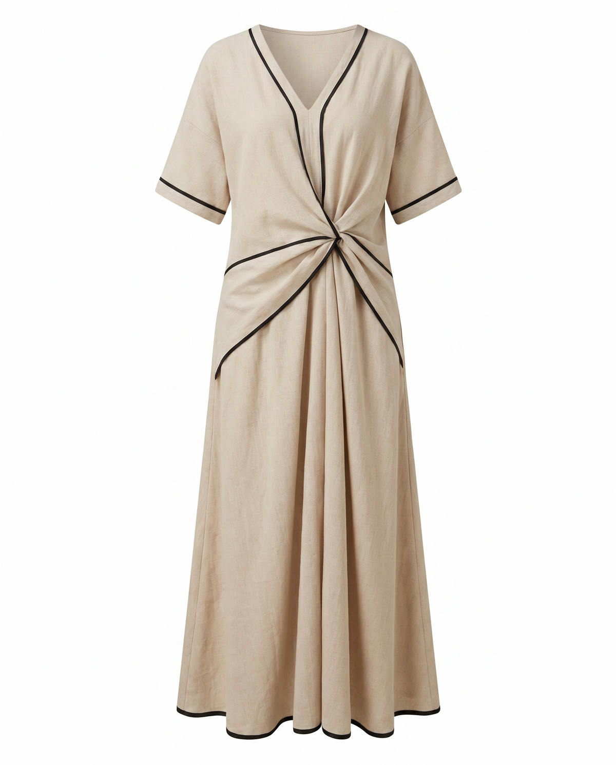 Women's linen-look twist-front maxi dress – detail view