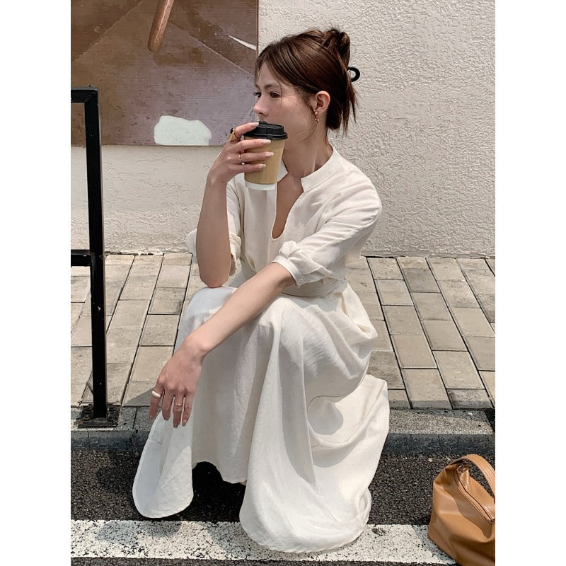 Women's linen-look V-neck midi dress – alternate view