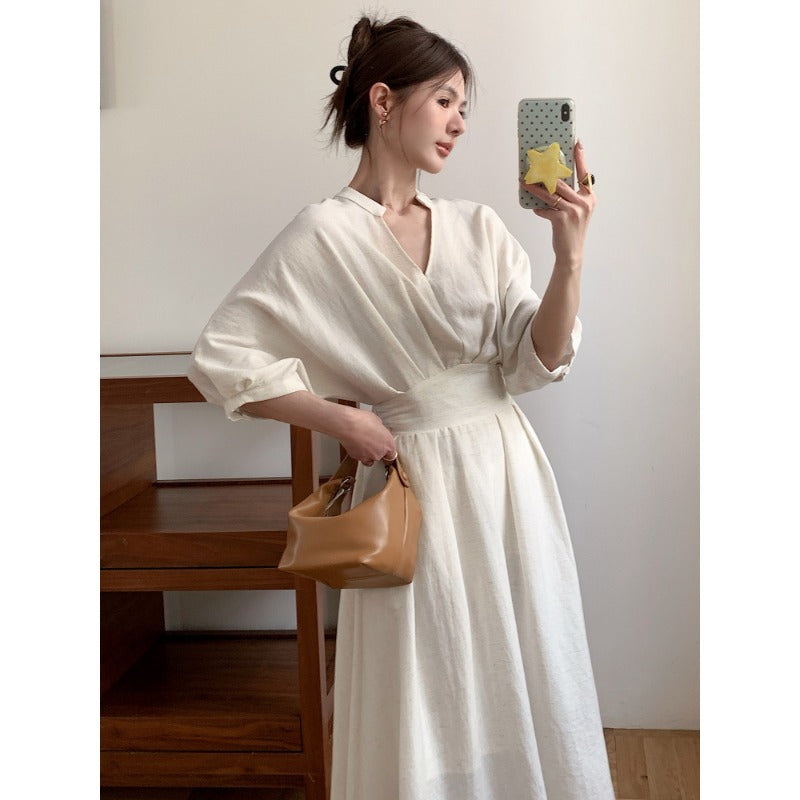 Women's linen-look V-neck midi dress – alternate view