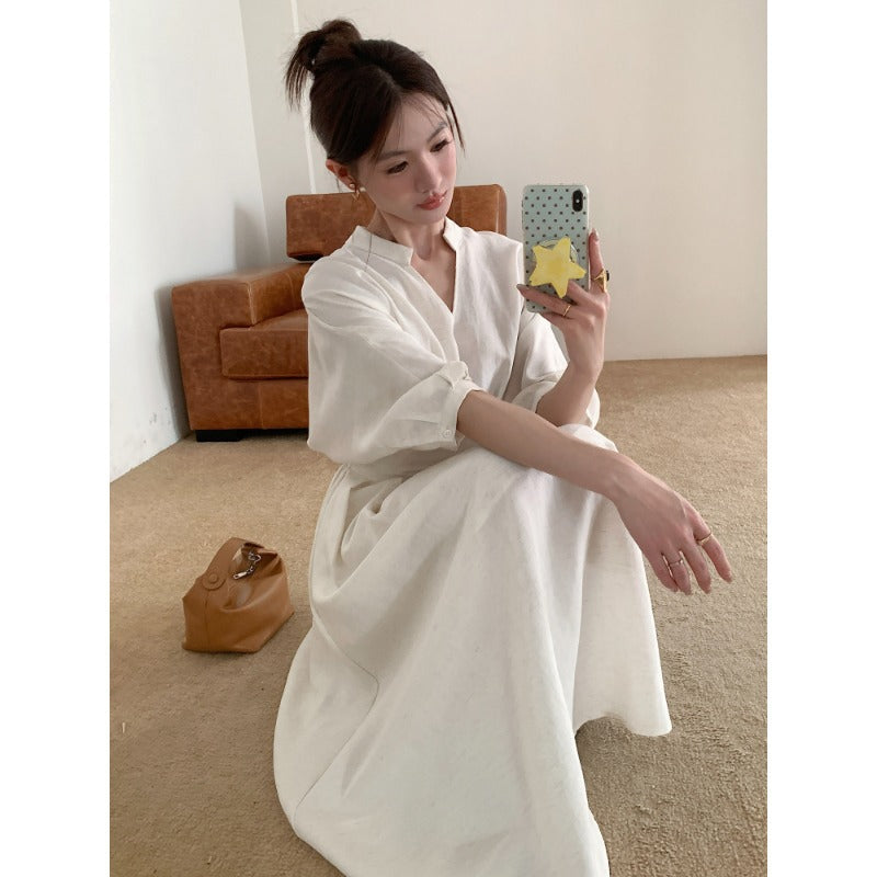 Women's linen-look V-neck midi dress – alternate view