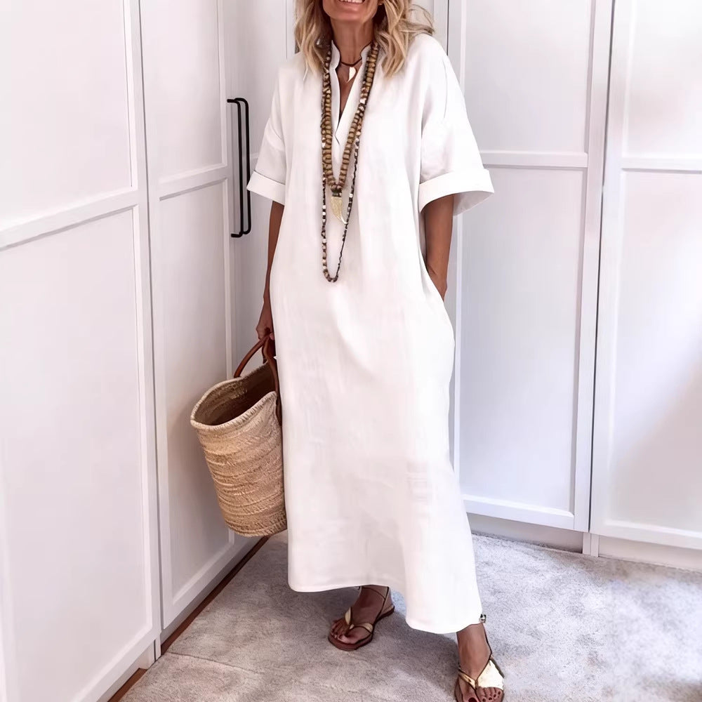 Linen-look V-neck maxi dress – alternate view