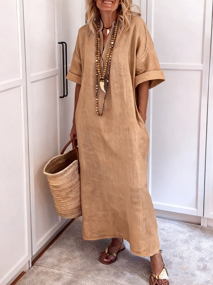 Linen-look V-neck maxi dress – alternate view