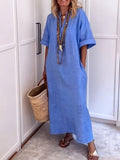 Linen-look V-neck maxi dress – detail view