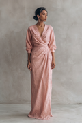 Women's linen-look V-neck pull-on maxi dress