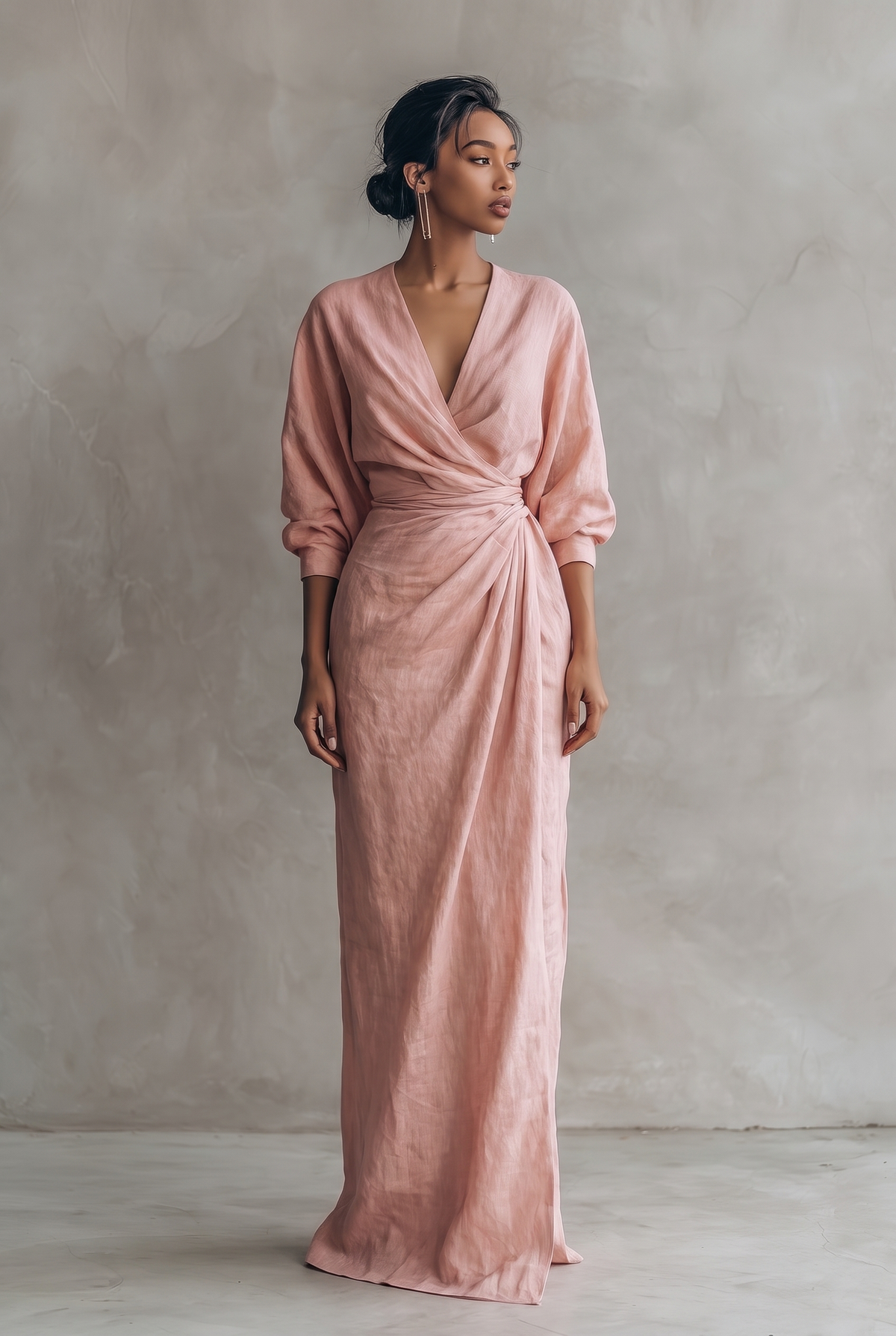 Women's linen-look V-neck pull-on maxi dress