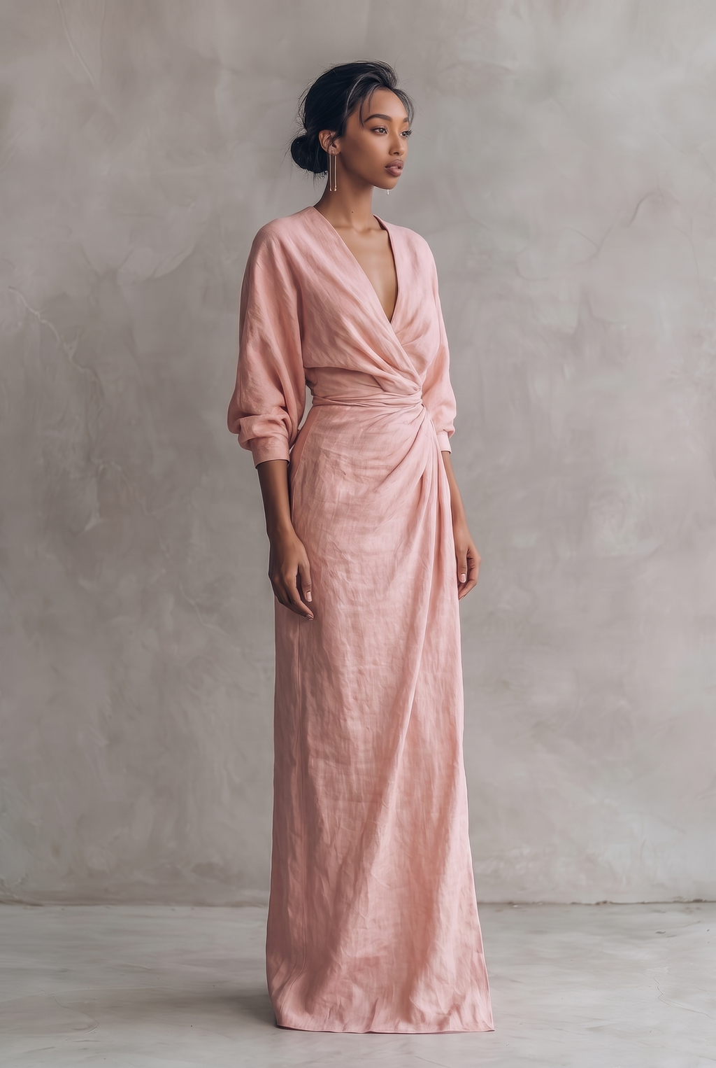 Women's linen-look V-neck maxi dress – alternate view