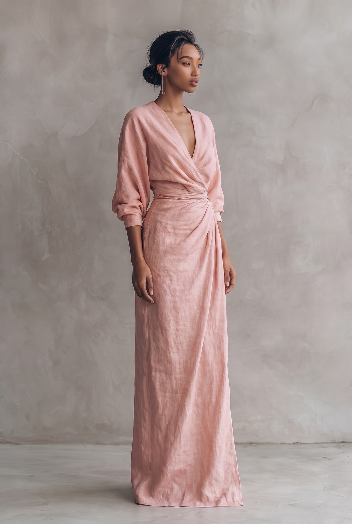 Women's linen-look V-neck maxi dress – alternate view