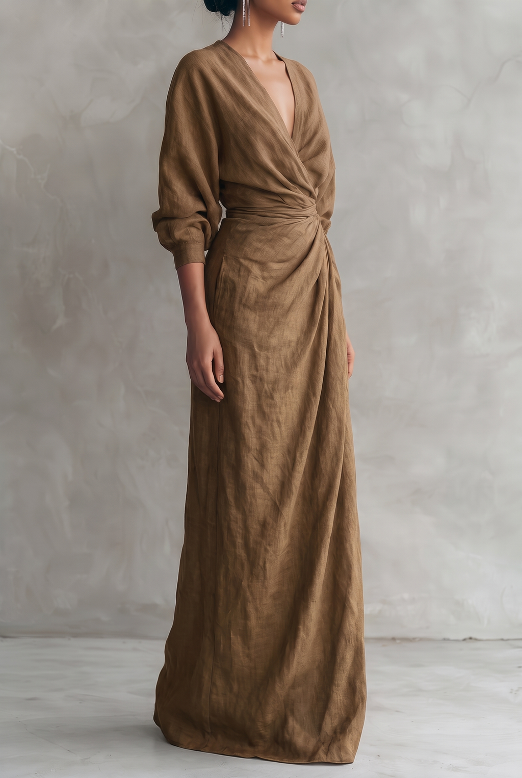 Women's linen-look V-neck maxi dress – alternate view
