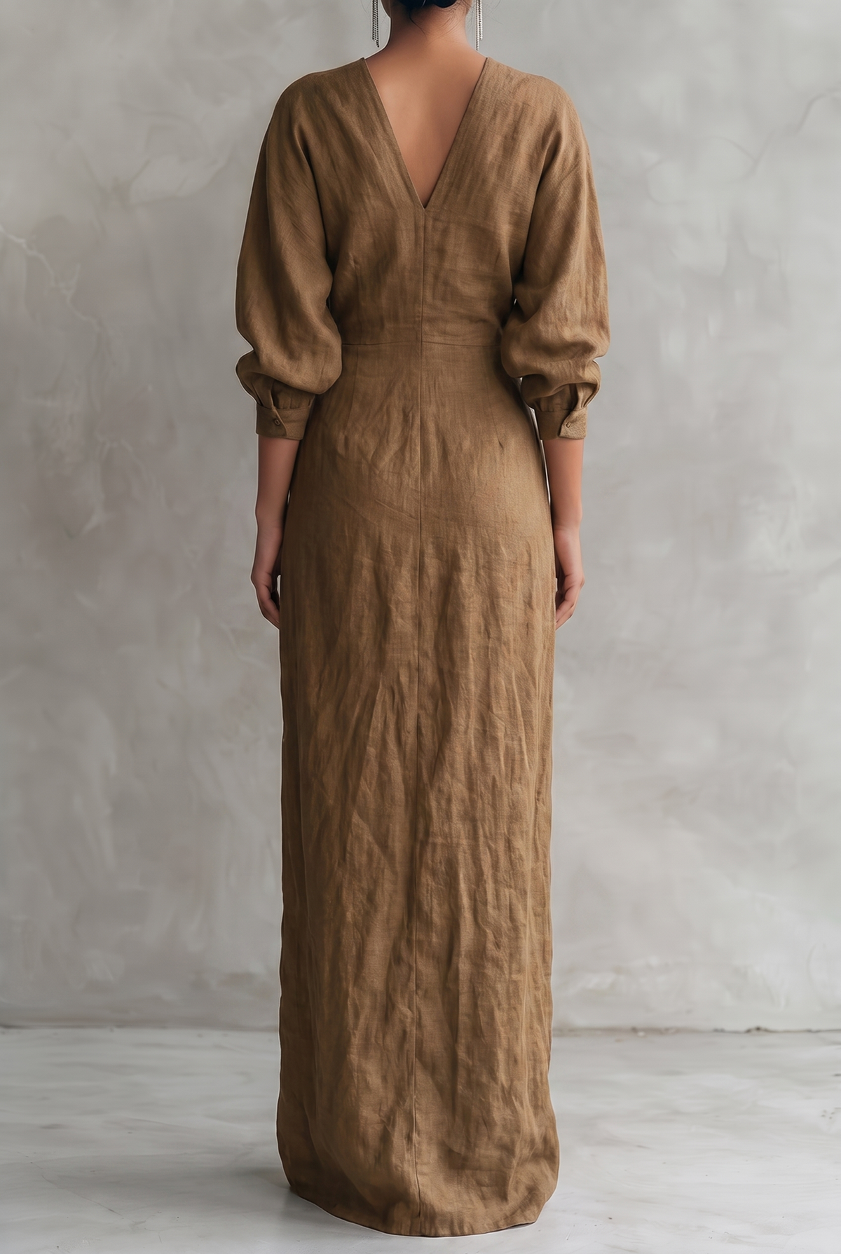 Women's linen-look V-neck maxi dress – alternate view