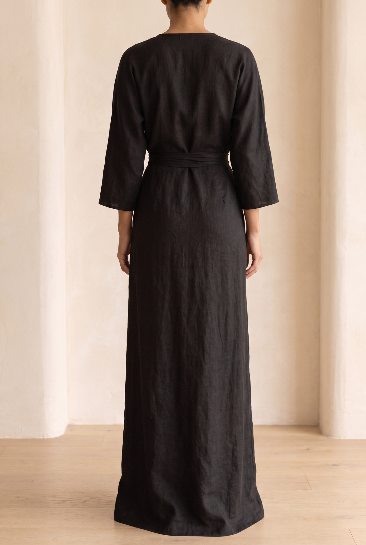 Women's Linen-Look V-Neck Pull-On Maxi Dress