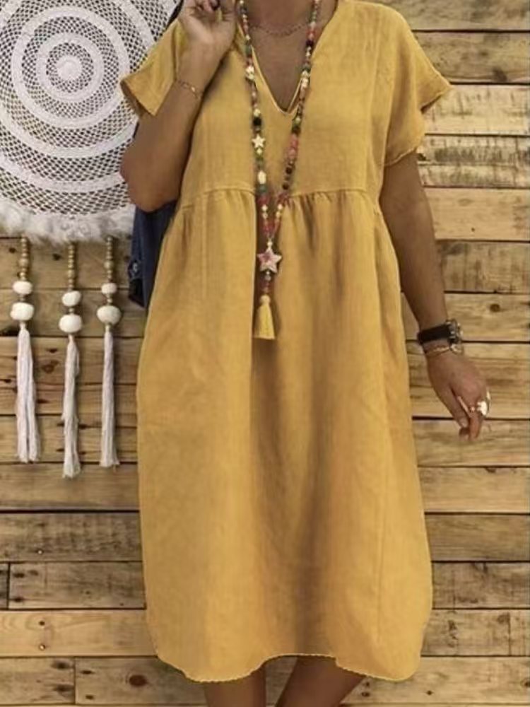 Linen-look ruffle maxi dress – colour option