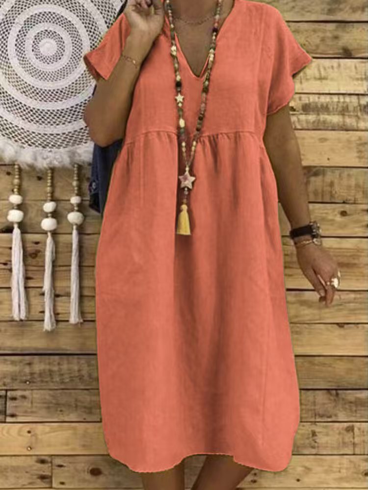 Linen-look ruffle maxi dress – colour option