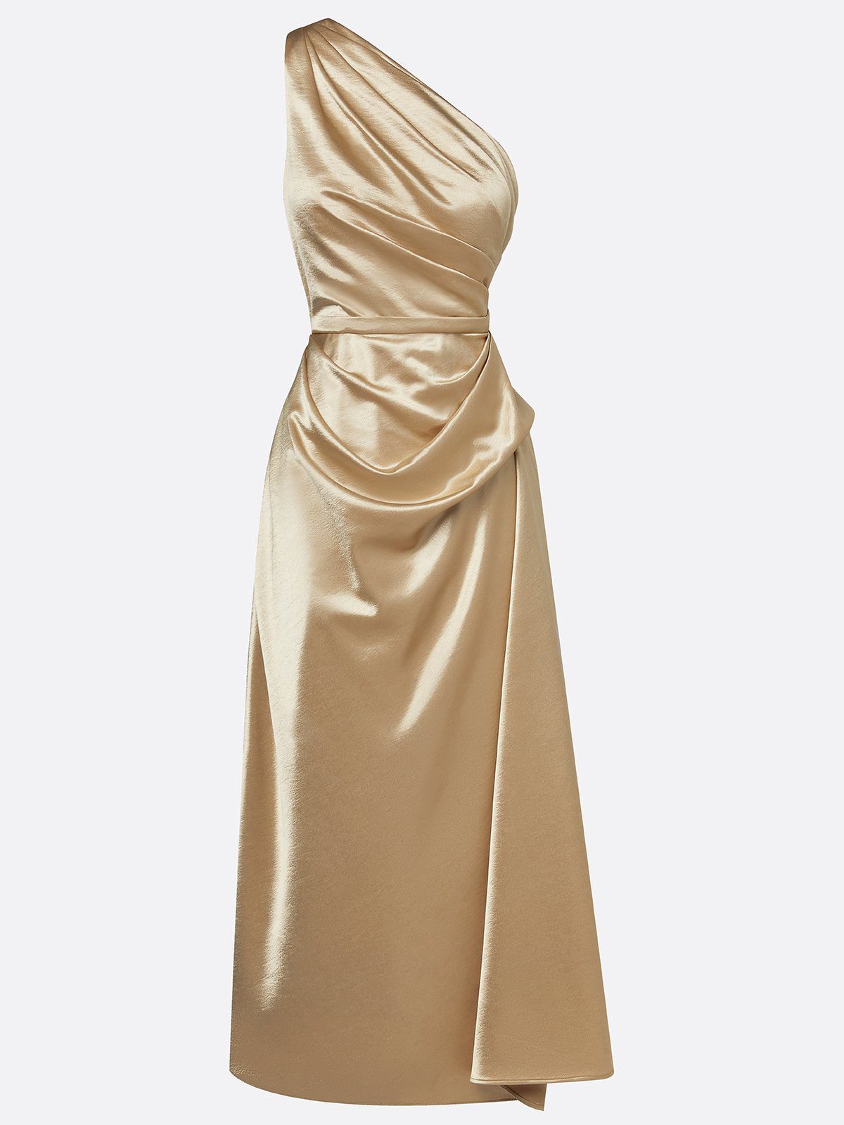 Women's One-Shoulder Ruched Midi Dress