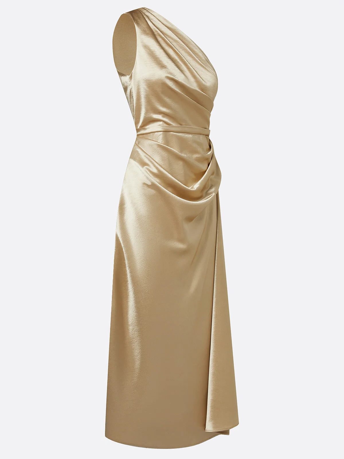 Women's One-Shoulder Ruched Midi Dress