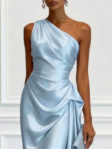 Women's One-Shoulder Ruched Midi Dress