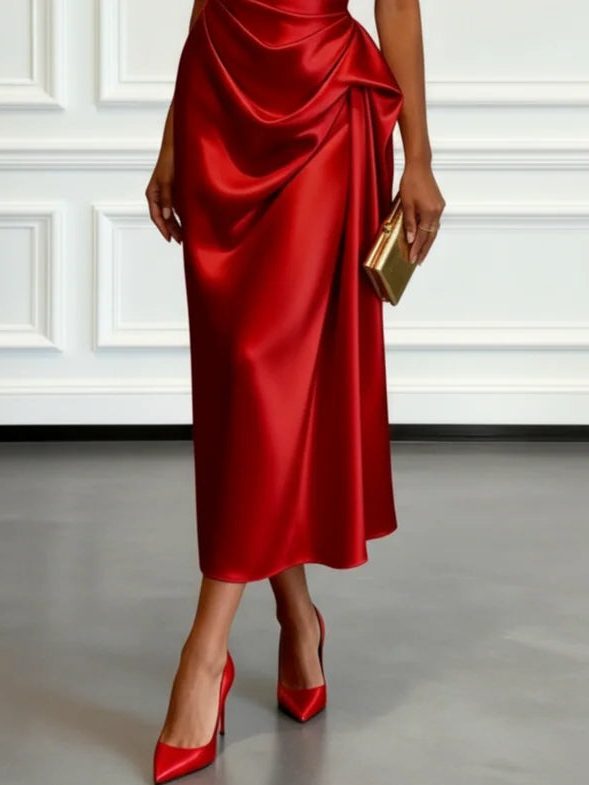 Women's One-Shoulder Ruched Midi Dress