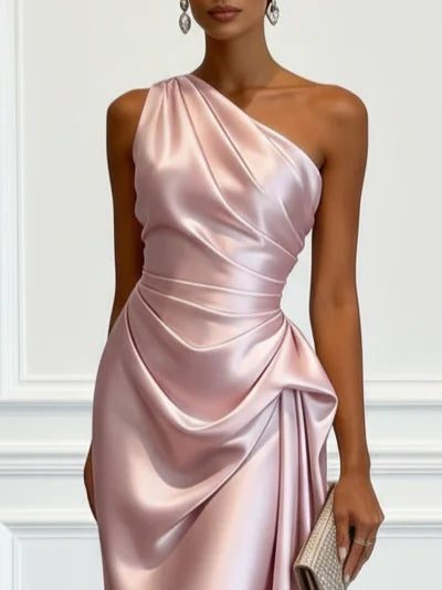 Women's One-Shoulder Ruched Midi Dress