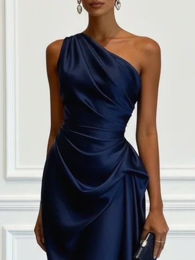 Women's One-Shoulder Ruched Midi Dress