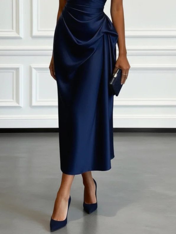 Women's One-Shoulder Ruched Midi Dress